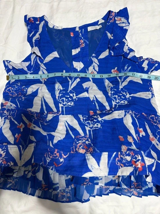Tanya Taylor Cobalt Blue Floral Ruffle Peplum Blouse - Picture 5 of 5